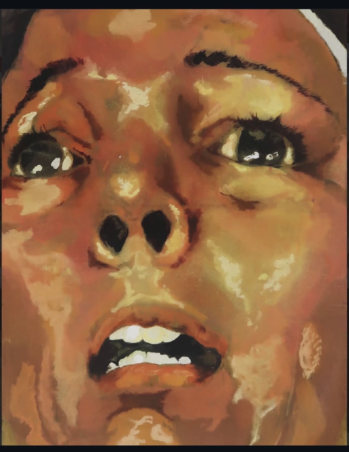 Close-up painted face by Henry Swanson looking upward.